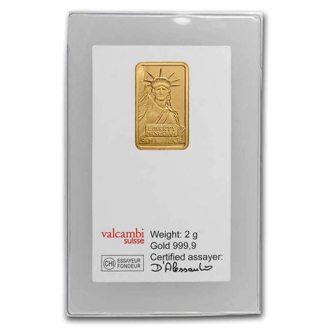 2 Gram Gold Bar - Credit Suisse Statue of Liberty (Classic Assay)