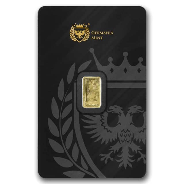 1/100 oz Gold Bar - Germania Mint Proof (in Assay)